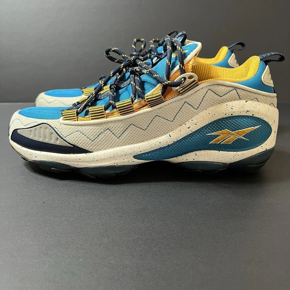 Reebok DMX Run 10 Blue Yellow Gray Retro Athletic Shoes Men's Size 10
